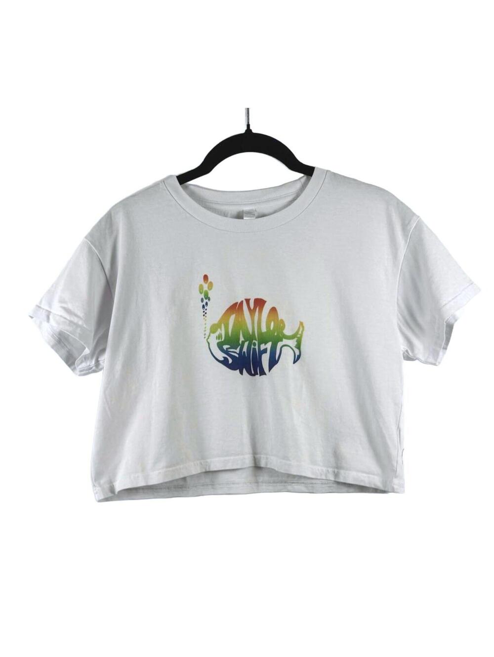 AS Colour Taylor Swift Phish Mashup Rainbow Fish Logo White Crop Top XS